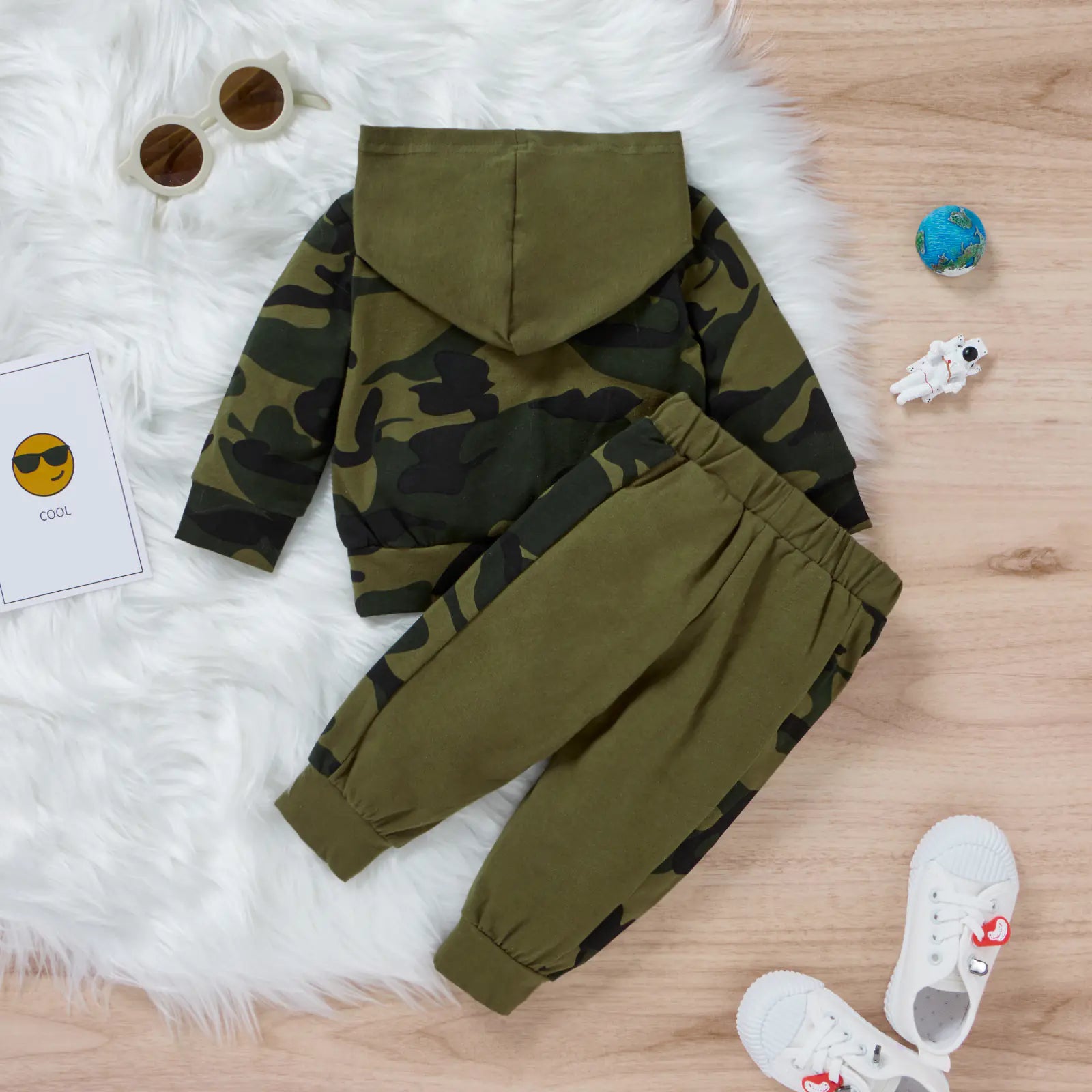 Autumn 2pcs Clothing Set Long Sleeve Letter Printed Hooded Top Camou Pants - Swamp's Store