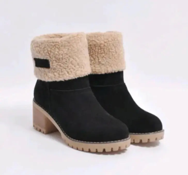 Mid-Tube Thick Heel Suede Snow Boots - Swamp's Store