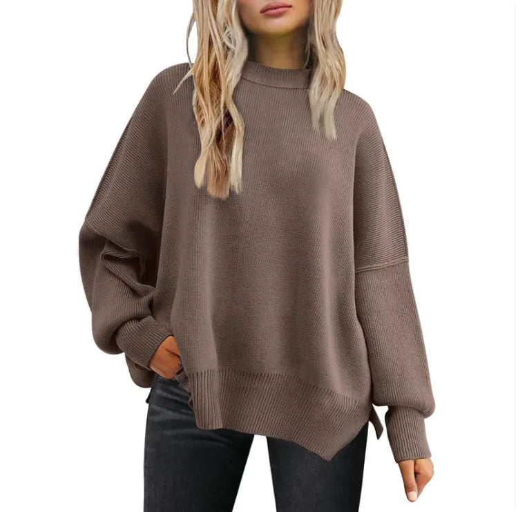 Women's Cozy Knitted Pullover with Side Slit – Chic & Comfortable - Swamp's Store