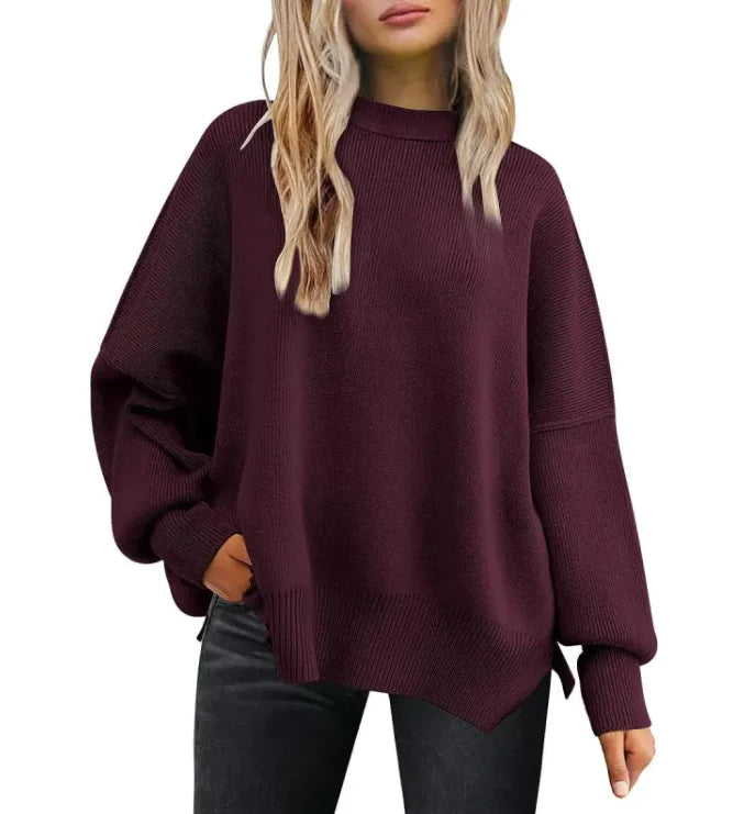 Women's Cozy Knitted Pullover with Side Slit – Chic & Comfortable - Swamp's Store