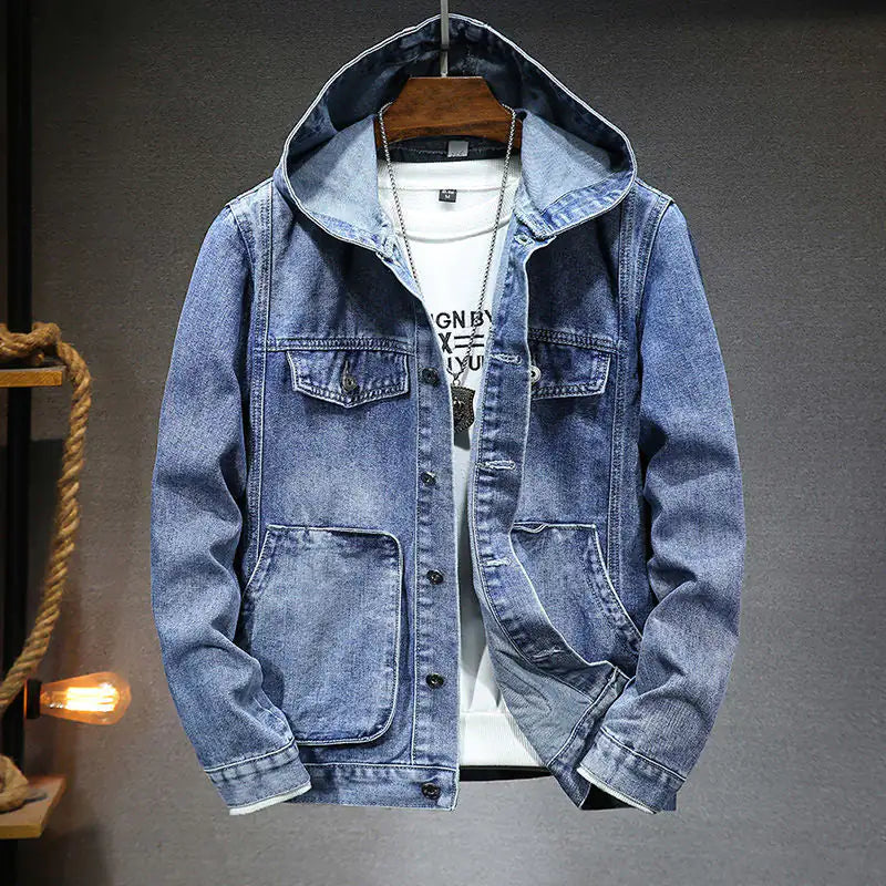 #Y- Men's Trendy Hooded Denim Jacket - Swamp's Store