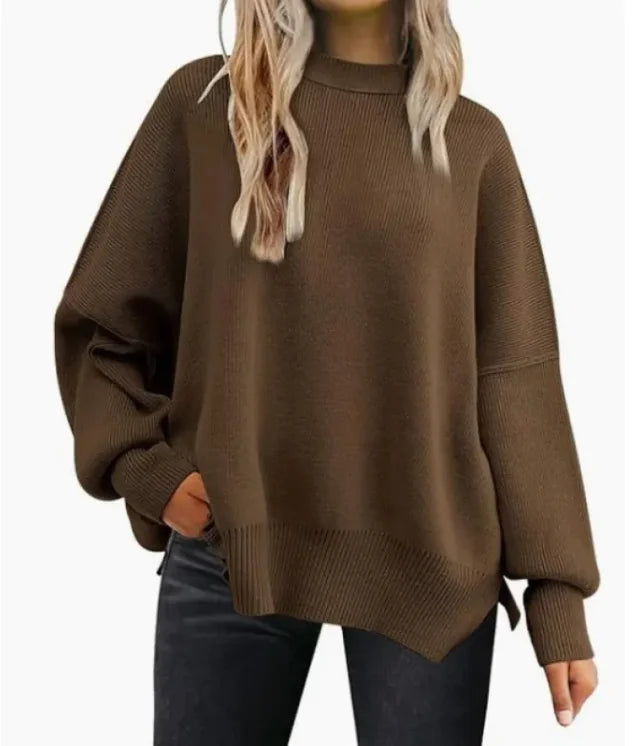 Women's Cozy Knitted Pullover with Side Slit – Chic & Comfortable - Swamp's Store
