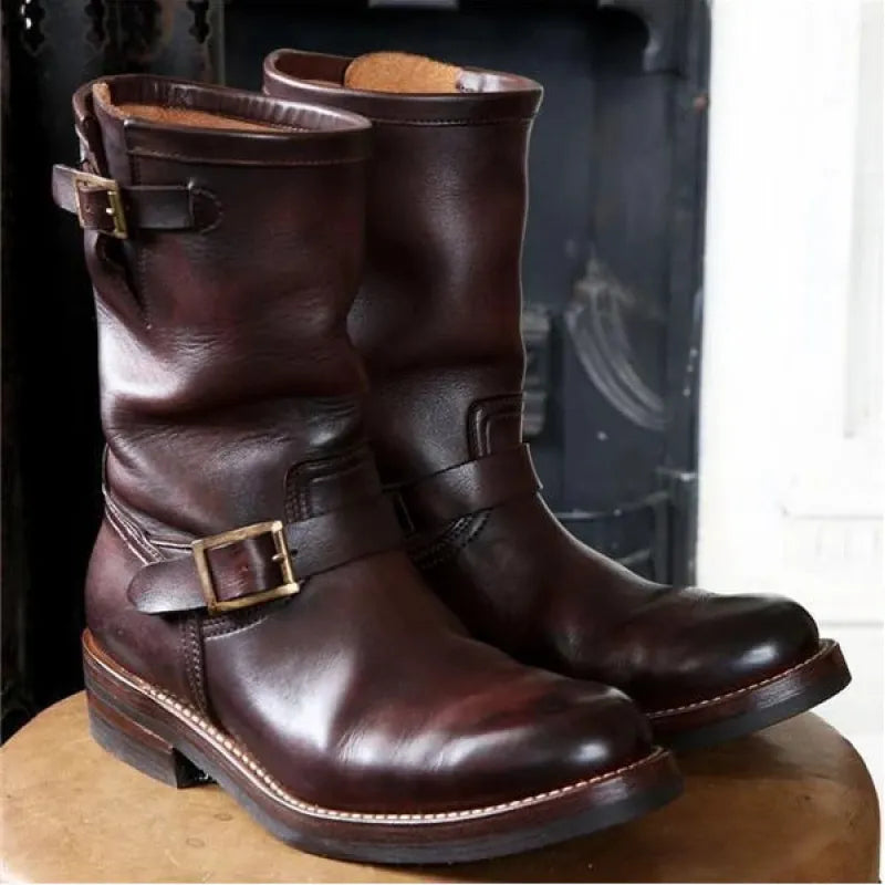 Low Heeled Autumn And Winter Round Toe Mid Tube Men's Boots - Swamp's Store