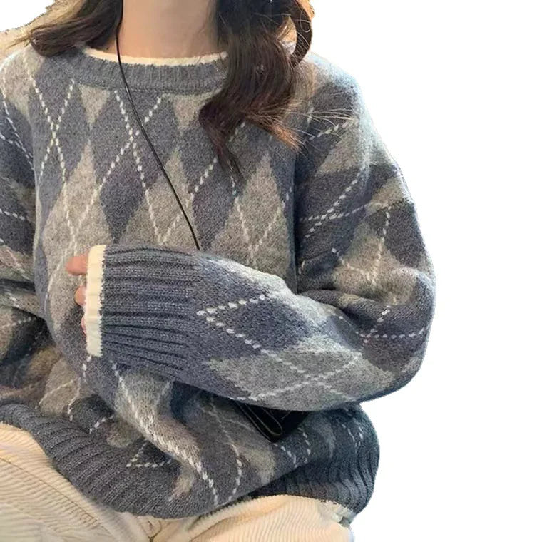 Rhombic Knit Pullover - Loose Winter Sweater - Swamp's Store