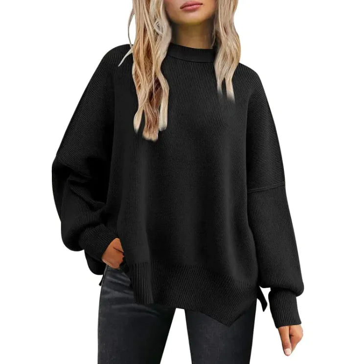 Women's Cozy Knitted Pullover with Side Slit – Chic & Comfortable - Swamp's Store