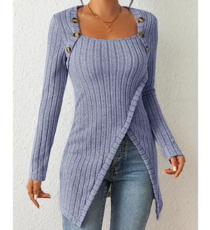 Square-neck Off-shoulder Slit Sweater - Swamp's Store
