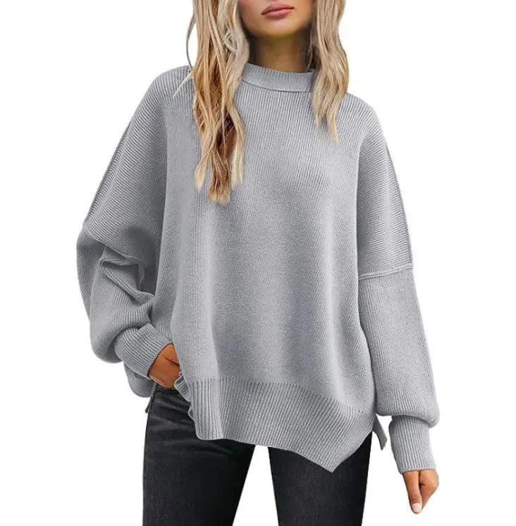 Women's Cozy Knitted Pullover with Side Slit – Chic & Comfortable - Swamp's Store