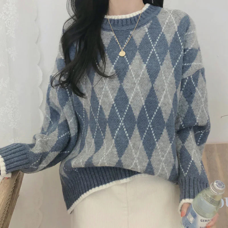 Rhombic Knit Pullover - Loose Winter Sweater - Swamp's Store