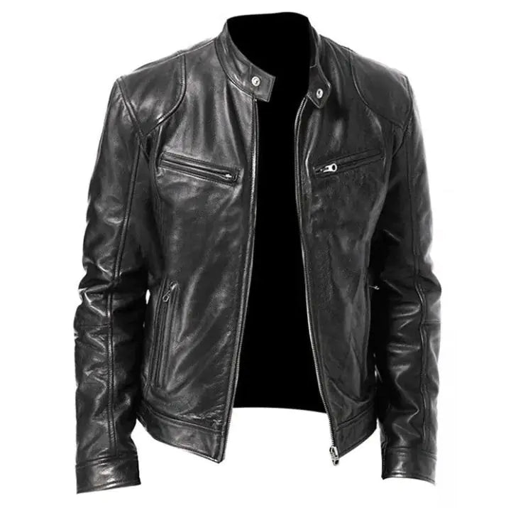 Men's Zip Cardigan PU Leather Jacket With Stand Collar - Swamp's Store