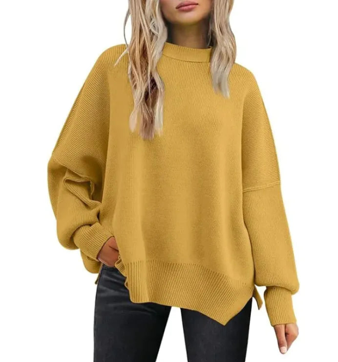 Women's Cozy Knitted Pullover with Side Slit – Chic & Comfortable - Swamp's Store