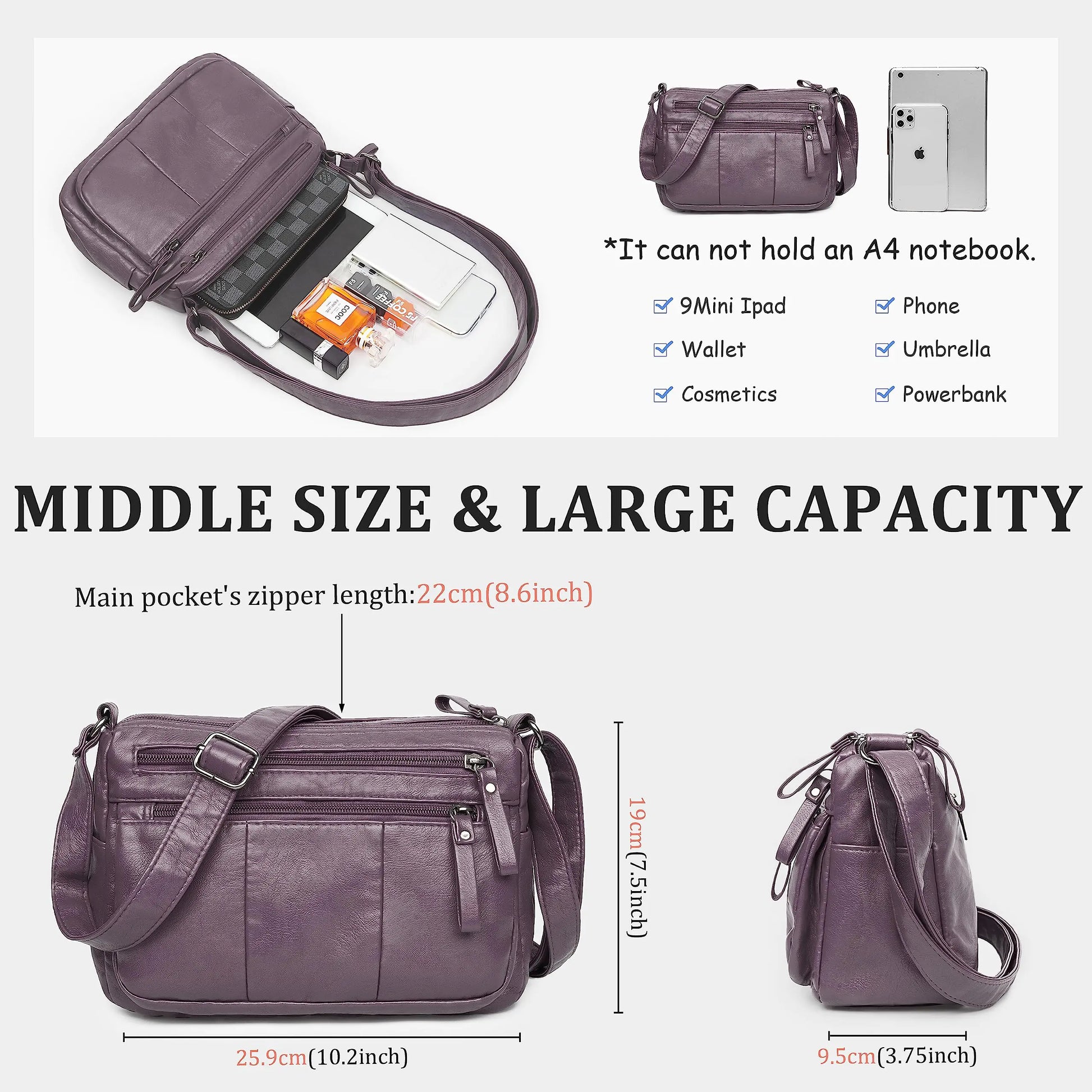 VOLGANIK ROCK Purses for Women Soft PU Leather Shoulder Crossbody Purse and handbags Lightweight Pocketbook Taro-10.2" - Swamp's Store