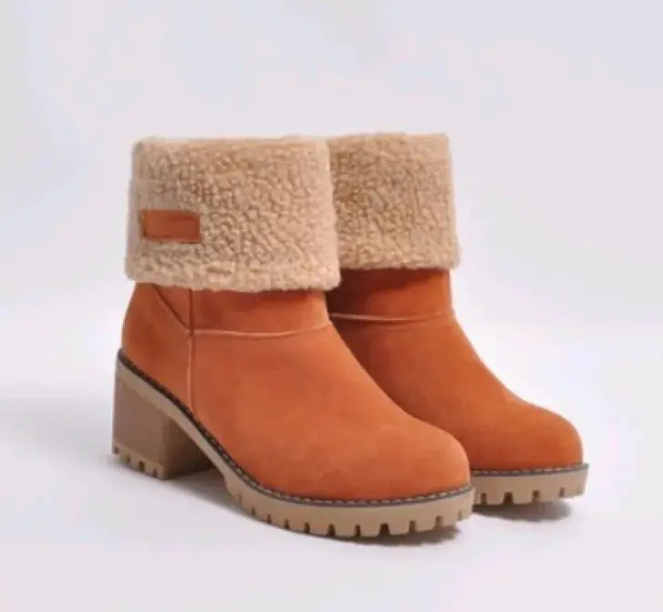 Mid-Tube Thick Heel Suede Snow Boots - Swamp's Store
