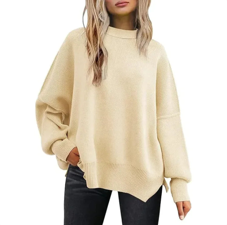 Women's Cozy Knitted Pullover with Side Slit – Chic & Comfortable - Swamp's Store