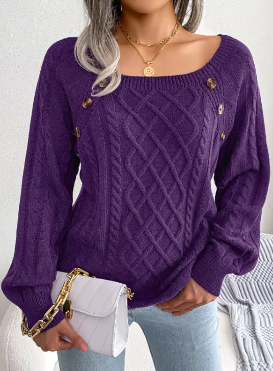 AC- Twist Knit Square Neck Sweater - Swamp's Store