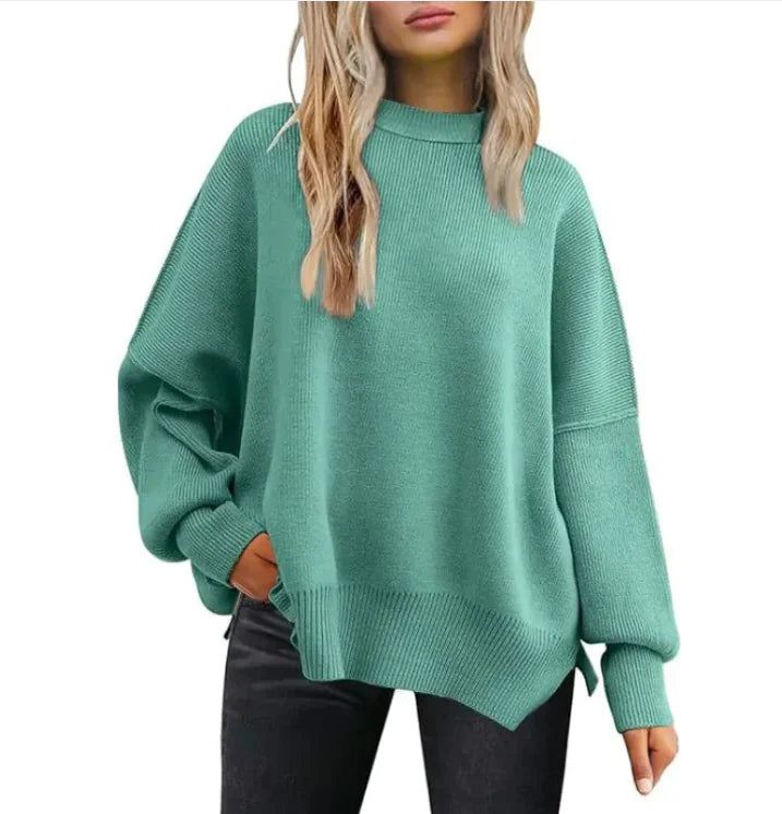 Women's Cozy Knitted Pullover with Side Slit – Chic & Comfortable - Swamp's Store