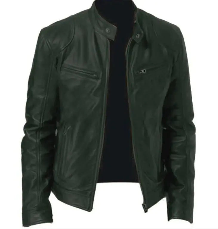 Men's Zip Cardigan PU Leather Jacket With Stand Collar - Swamp's Store