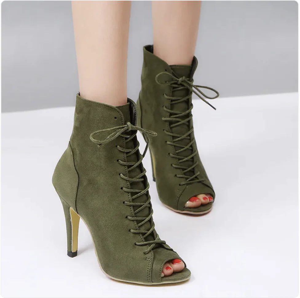 Peep-Toe Lace-Up Ankle Boots - Swamp's Store