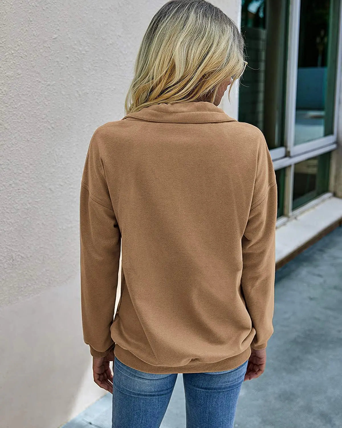 AL- PRETTYGARDEN Women's Casual Long Sleeve Lapel Zipper Sweatshirt Drawstring Loose Pullover Tops Coffee X-Large - Swamp's Store