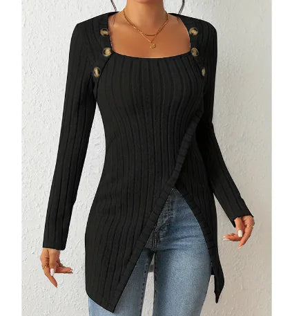 Square-neck Off-shoulder Slit Sweater - Swamp's Store