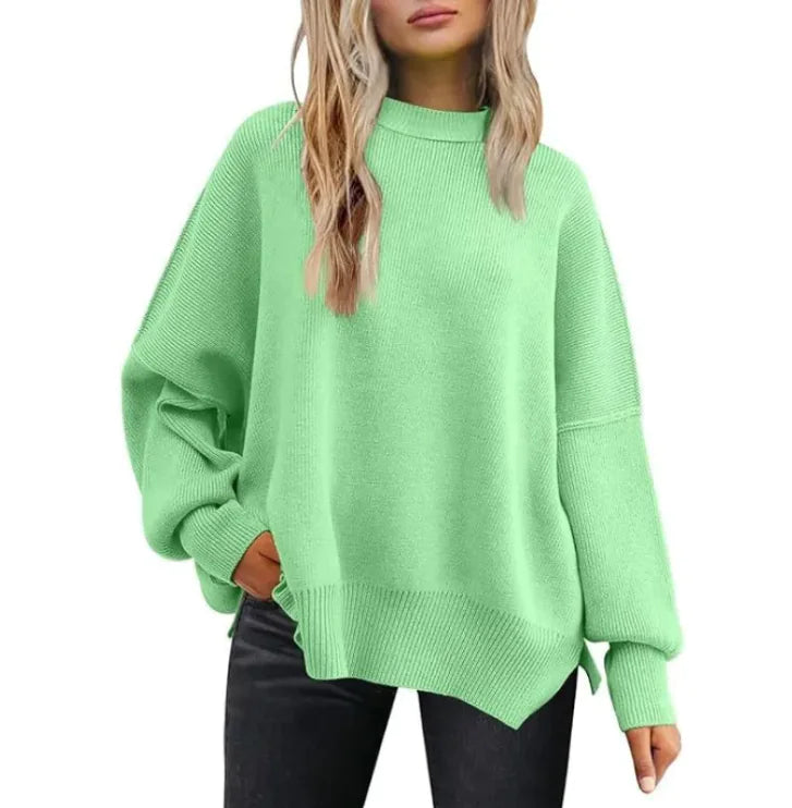Women's Cozy Knitted Pullover with Side Slit – Chic & Comfortable - Swamp's Store