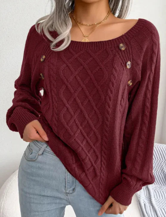 AC- Twist Knit Square Neck Sweater - Swamp's Store