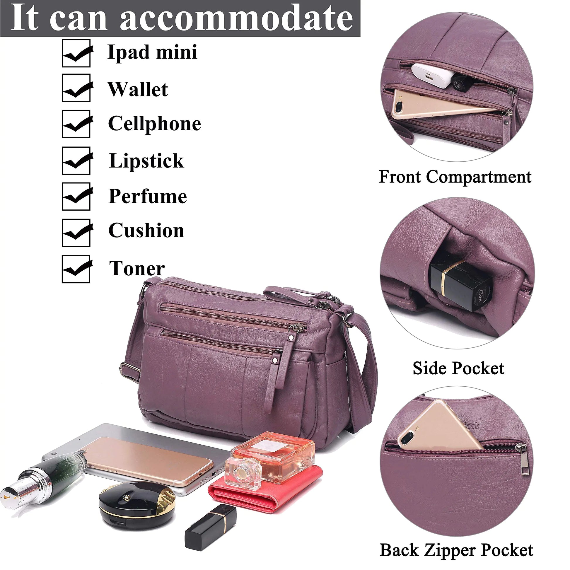 VOLGANIK ROCK Purses for Women Soft PU Leather Shoulder Crossbody Purse and handbags Lightweight Pocketbook Taro-10.2" - Swamp's Store