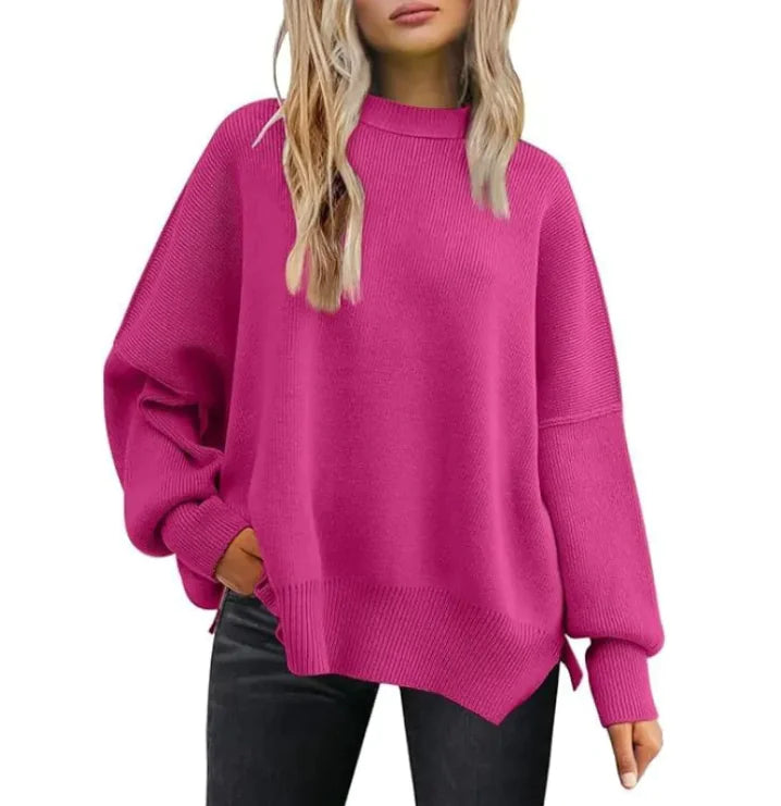 Women's Cozy Knitted Pullover with Side Slit – Chic & Comfortable - Swamp's Store
