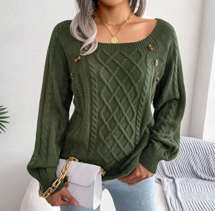 AC- Twist Knit Square Neck Sweater - Swamp's Store