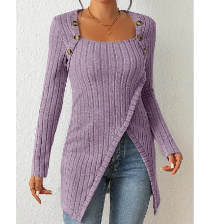 Square-neck Off-shoulder Slit Sweater - Swamp's Store