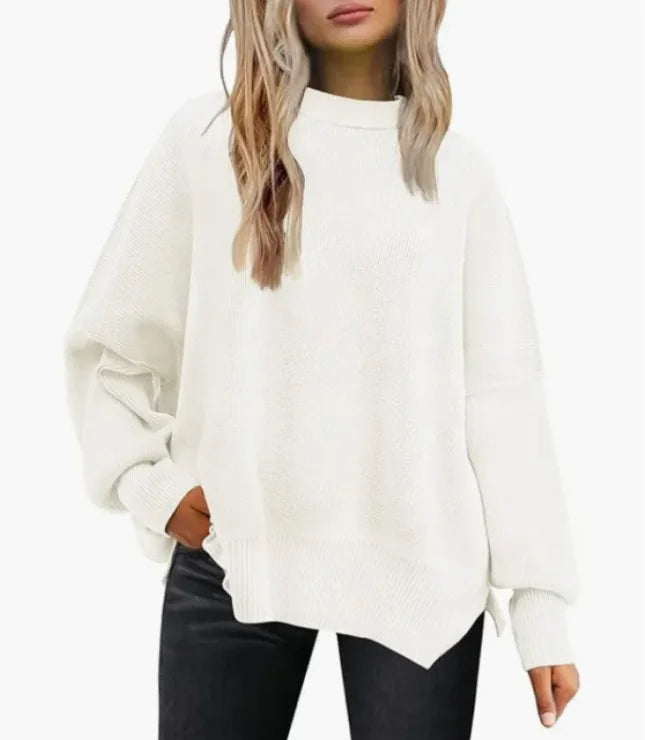 Women's Cozy Knitted Pullover with Side Slit – Chic & Comfortable - Swamp's Store