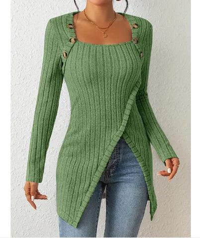 Square-neck Off-shoulder Slit Sweater - Swamp's Store