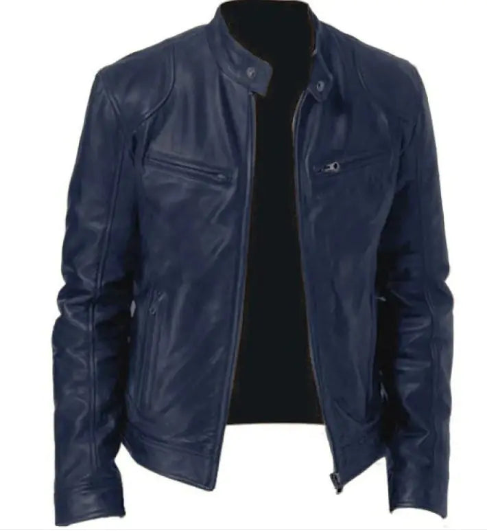 Men's Zip Cardigan PU Leather Jacket With Stand Collar - Swamp's Store