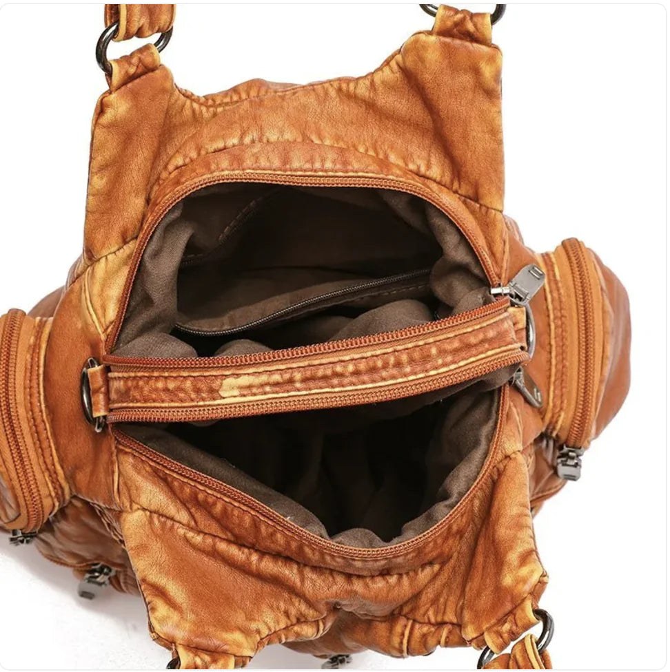 Trendy Messenger Bag - Washed Soft PU Leather Shoulder Bag - Swamp's Store