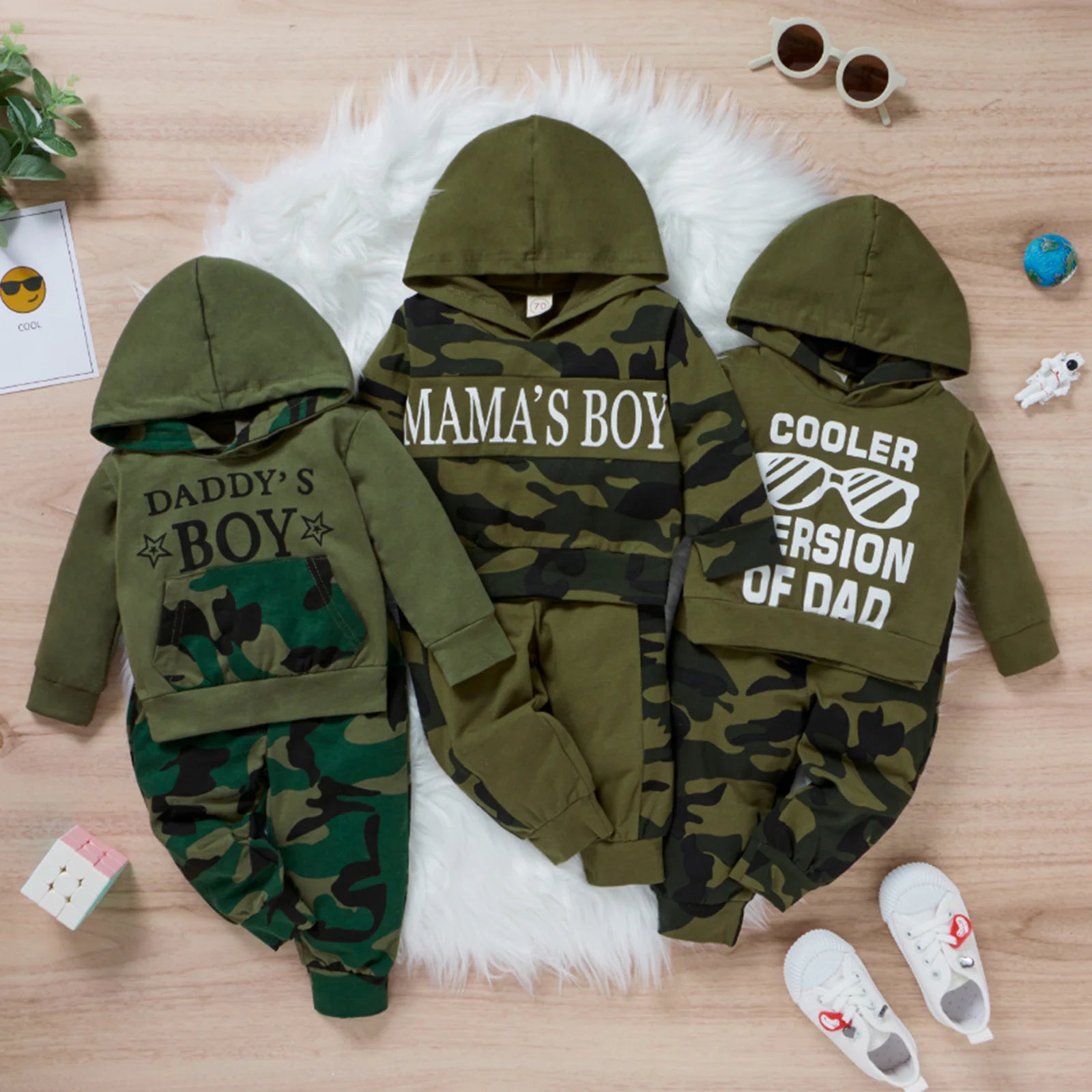 Autumn 2pcs Clothing Set Long Sleeve Letter Printed Hooded Top Camou Pants - Swamp's Store