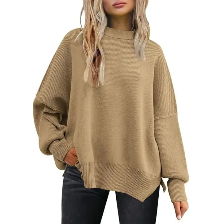 Women's Cozy Knitted Pullover with Side Slit – Chic & Comfortable - Swamp's Store
