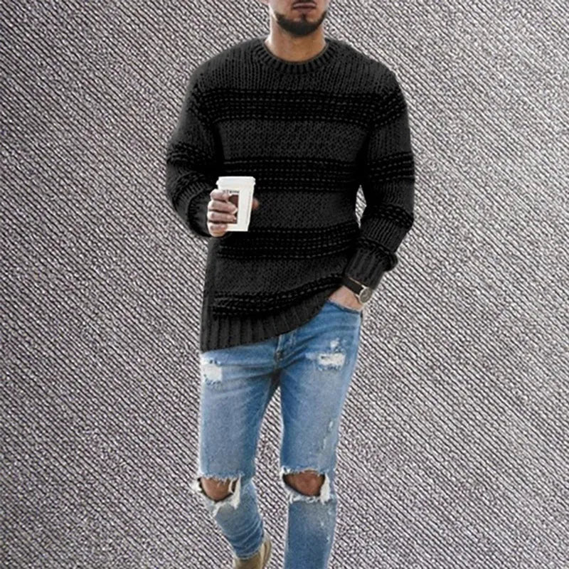 Striped casual sweater with round neck knit top - Swamp's Store