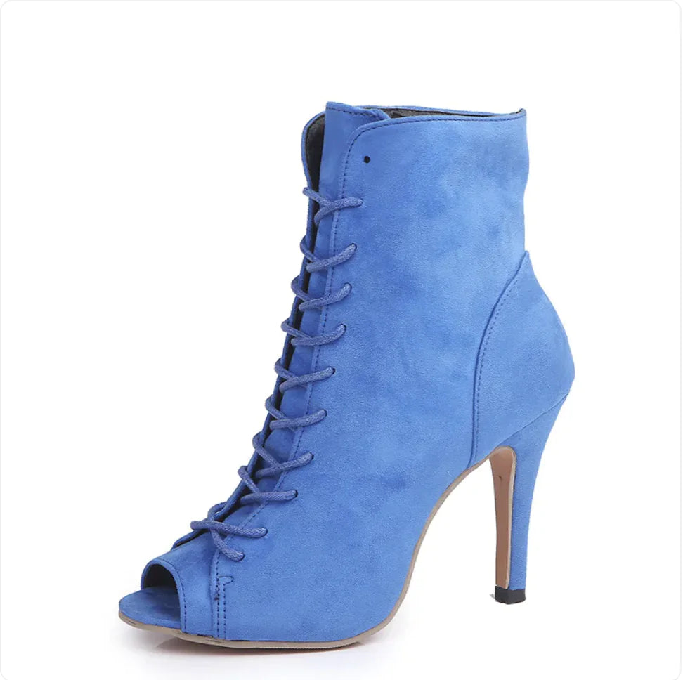 Peep-Toe Lace-Up Ankle Boots - Swamp's Store
