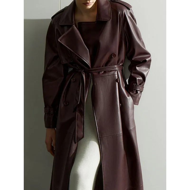 Women's Winter PU Leather Lace-Up Sheepskin Coat - Swamp's Store