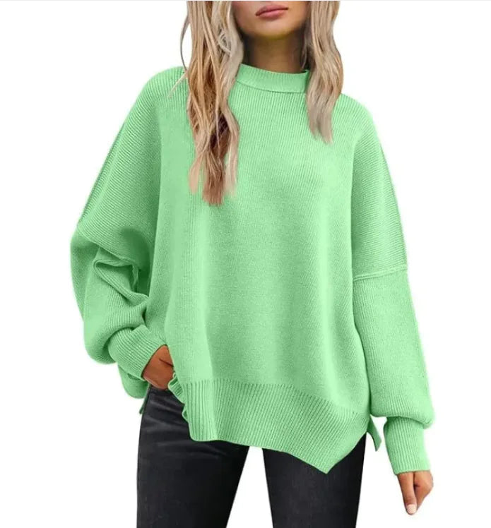 Women's Cozy Knitted Pullover with Side Slit – Chic & Comfortable - Swamp's Store