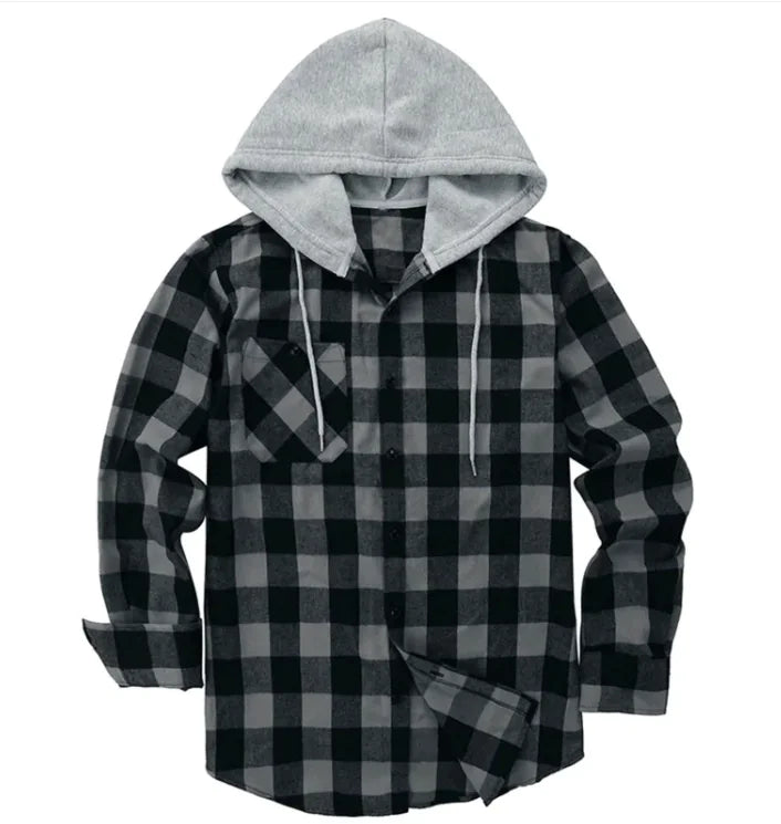 #999- Plaid Hood Casual Shirt - Swamp's Store