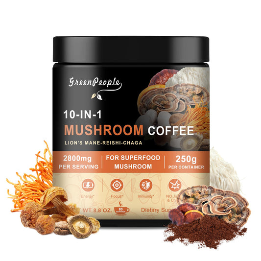 GREENPEOPLE 10 in 1 Mushroom Coffee | Mushroom Coffee Alternative with Lion’s Mane Reishi Turkey Tail & More | Premium Arabica Instant Coffee for Focus Energy and Immune Support | 8.8 Oz - Swamp's Store