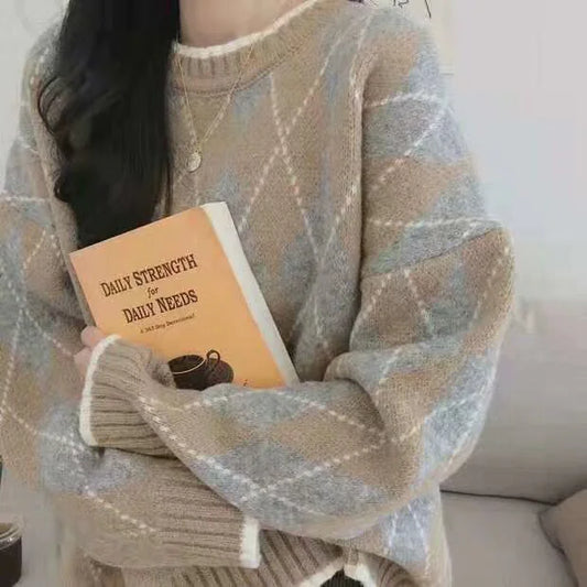 Rhombic Knit Pullover - Loose Winter Sweater - Swamp's Store