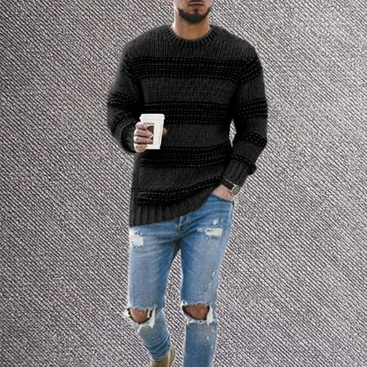Striped casual sweater with round neck knit top - Swamp's Store