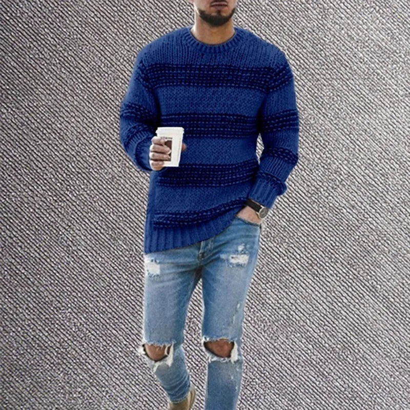 Striped casual sweater with round neck knit top - Swamp's Store