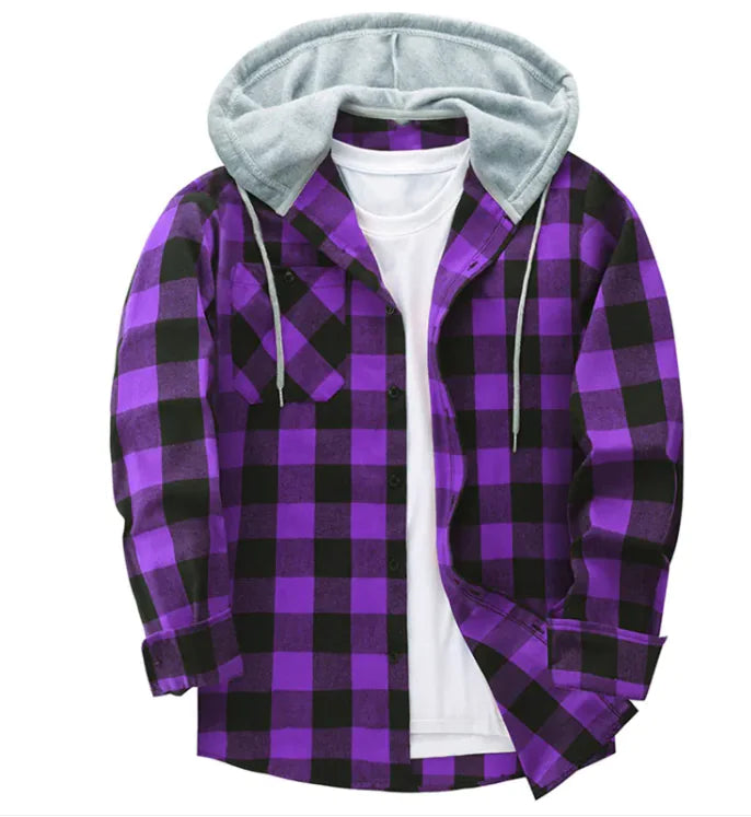 #999- Plaid Hood Casual Shirt - Swamp's Store