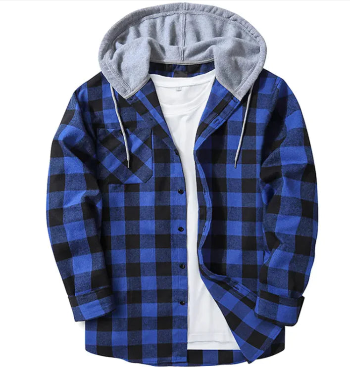 #999- Plaid Hood Casual Shirt - Swamp's Store