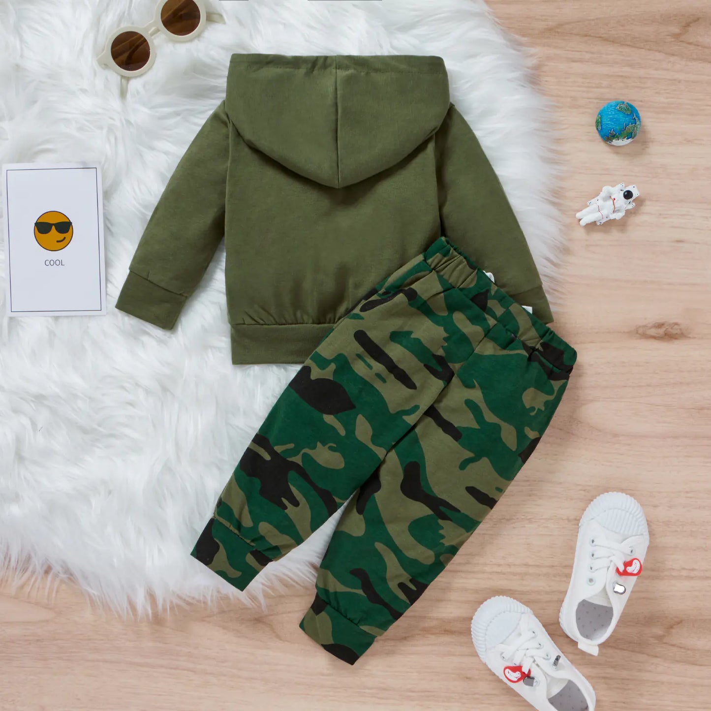 Autumn 2pcs Clothing Set Long Sleeve Letter Printed Hooded Top Camou Pants - Swamp's Store