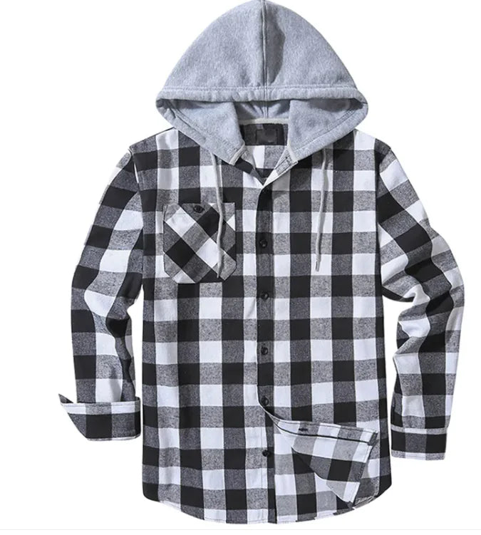 #999- Plaid Hood Casual Shirt - Swamp's Store