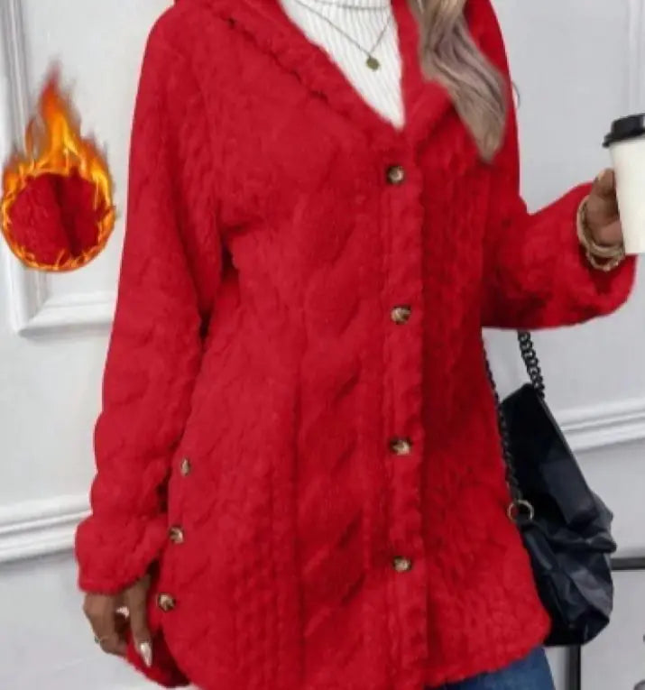 Hooded Cardigan Button Long Jacket Winter Coat - Swamp's Store