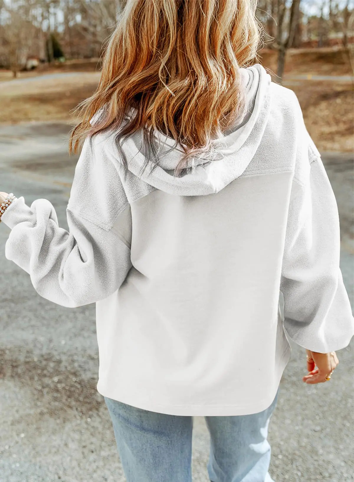 AL- SHEWIN Jackets for Women Casual Long Sleeve Drawstring Fuzzy Sherpa Hooded Zip Up Jacket Coats With Pockets White Medium - Swamp's Store